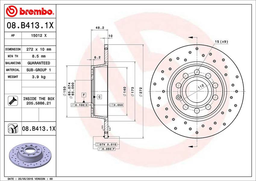 Audi VW Brembo Disc Brake Rotor - Rear (272mm) 5Q0615601D